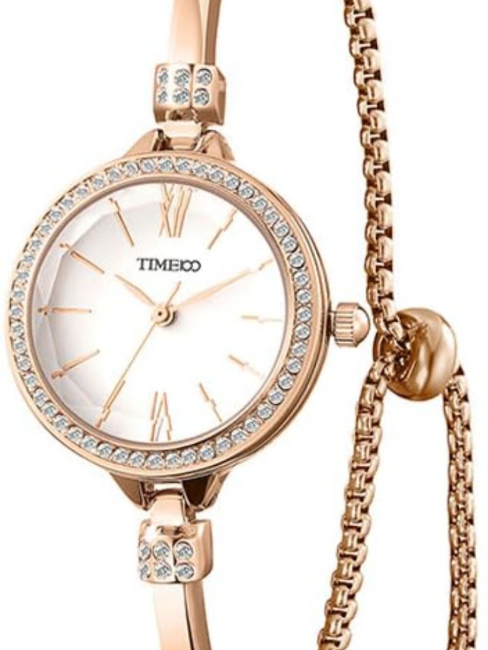 Women's White Gold Bracelet Strap with Diamonds Waterproof Quartz Crystals Watch